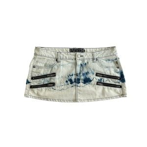 Tripp NYC Utility Zipper Embellished Denim Tiedye Mini Skirt